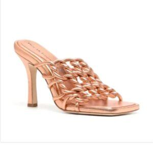 NIB Dee Ocleppo Leather Metallic Copper Caged Mule Sandals Belize 8.5 MSRP $375
